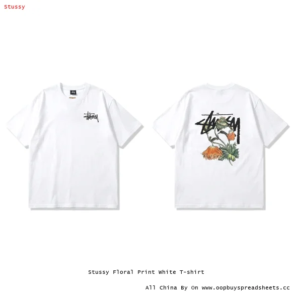 Stussy Floral Print White T-shirt