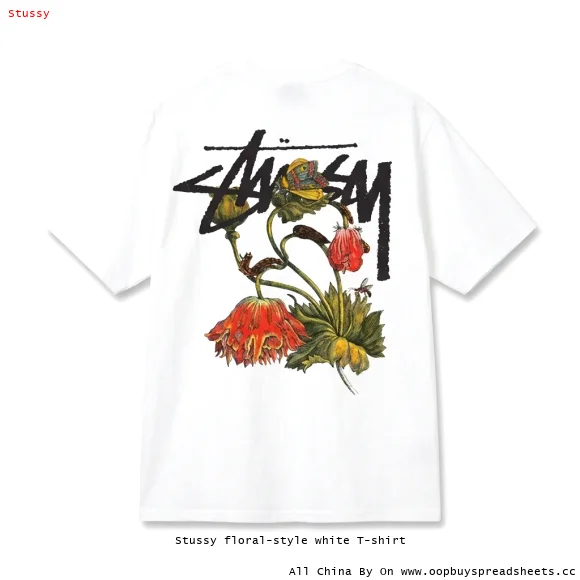 Stussy floral-style white T-shirt