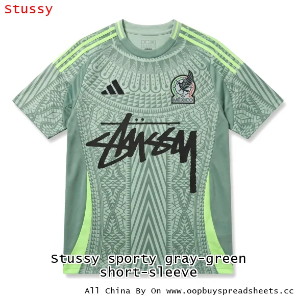 Stussy sporty gray-green short-sleeve