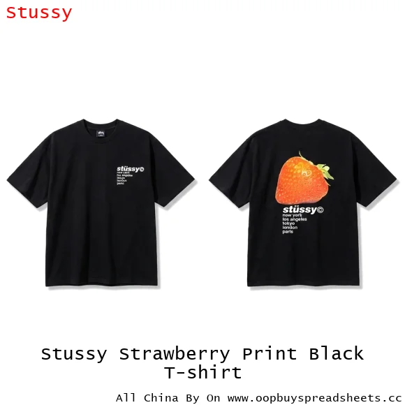 Stussy Strawberry Print Black T-shirt