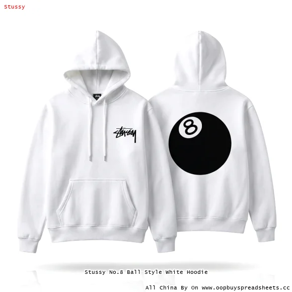 Stussy No.8 Ball Style White Hoodie