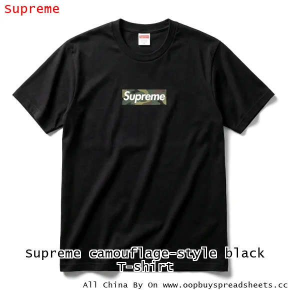Supreme camouflage-style black T-shirt