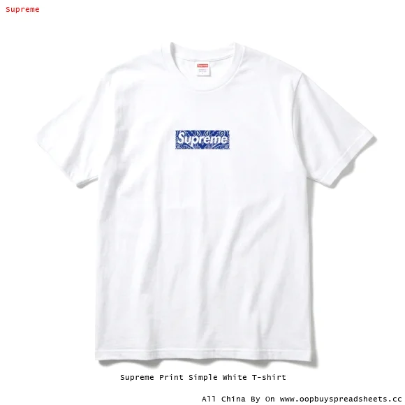 Supreme Print Simple White T-shirt