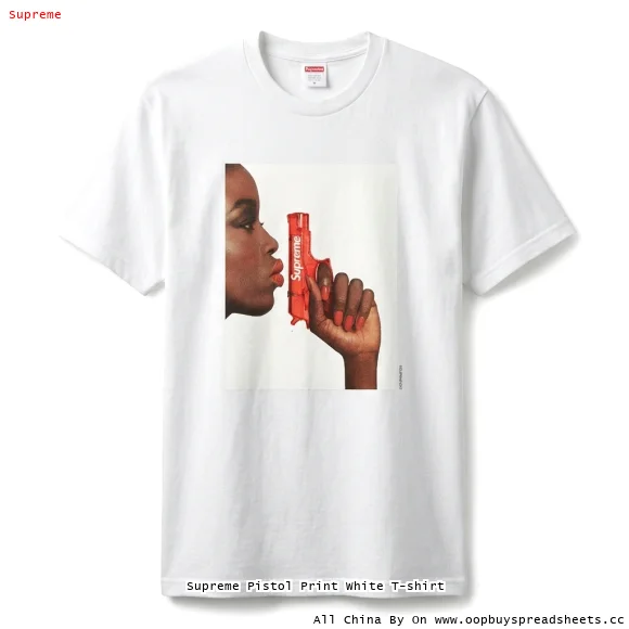 Supreme Pistol Print White T-shirt