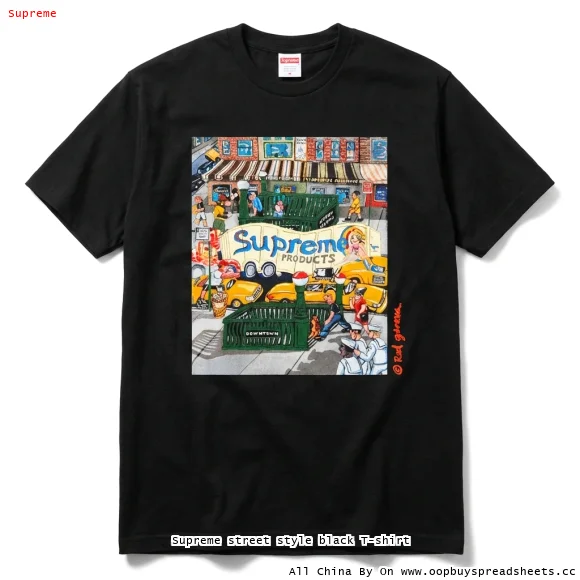 Supreme street style black T-shirt