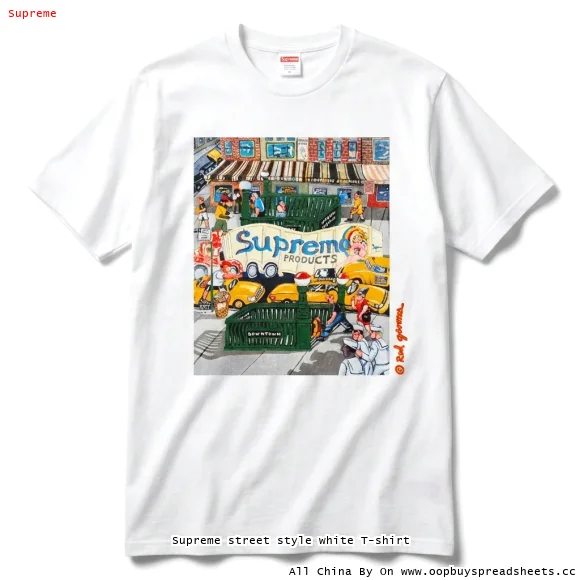 Supreme street style white T-shirt