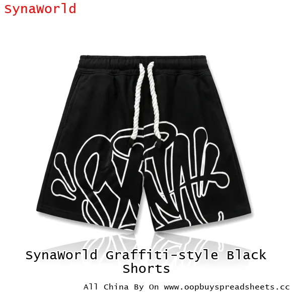 SynaWorld Graffiti-style Black Shorts