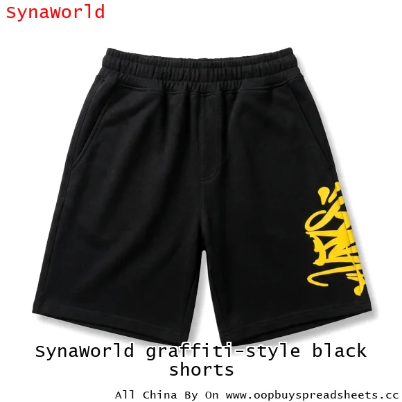 SynaWorld graffiti-style black shorts