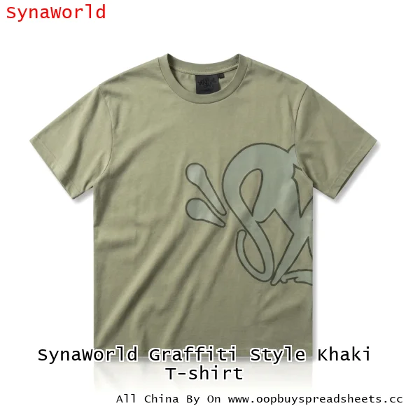 SynaWorld Graffiti Style Khaki T-shirt