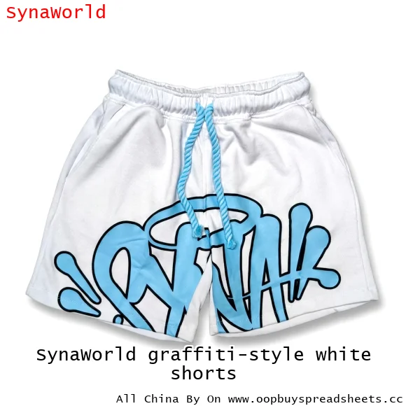 SynaWorld graffiti-style white shorts