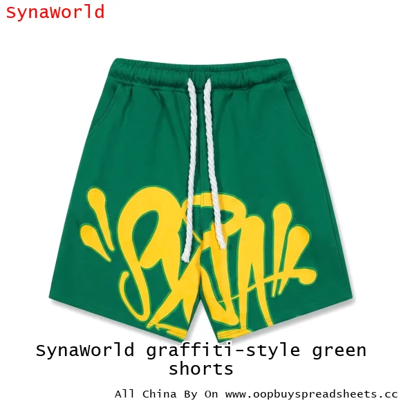 SynaWorld graffiti-style green shorts