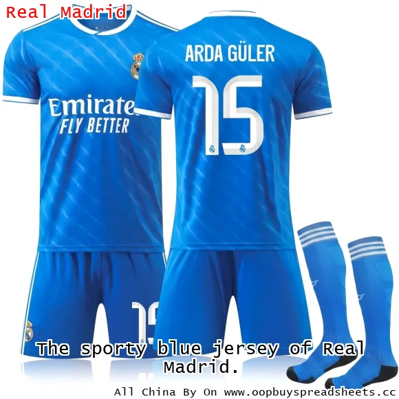 The sporty blue jersey of Real Madrid.