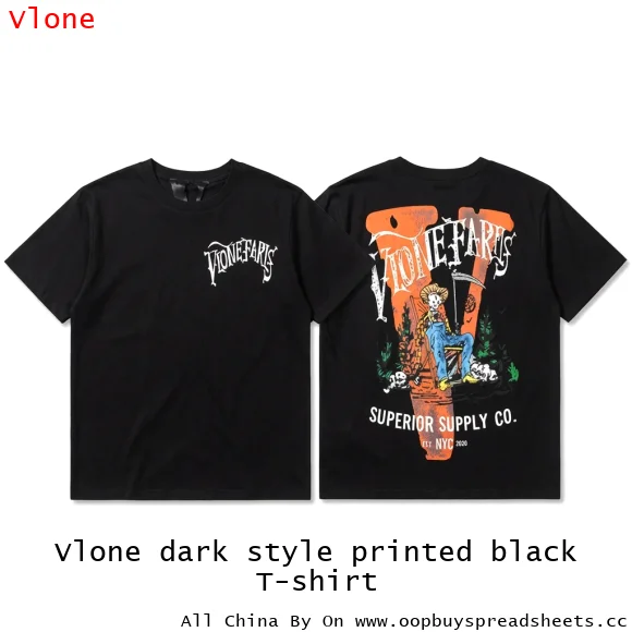 Vlone dark style printed black T-shirt