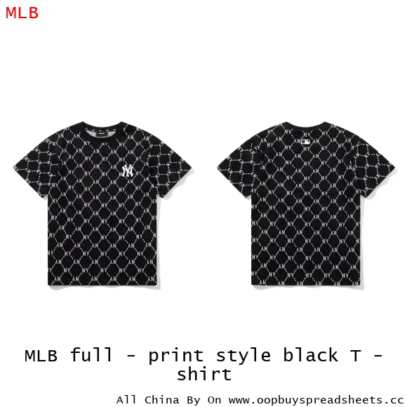 MLB full - print style black T - shirt