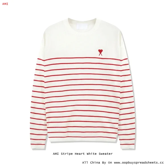 AMI Stripe Heart White Sweater