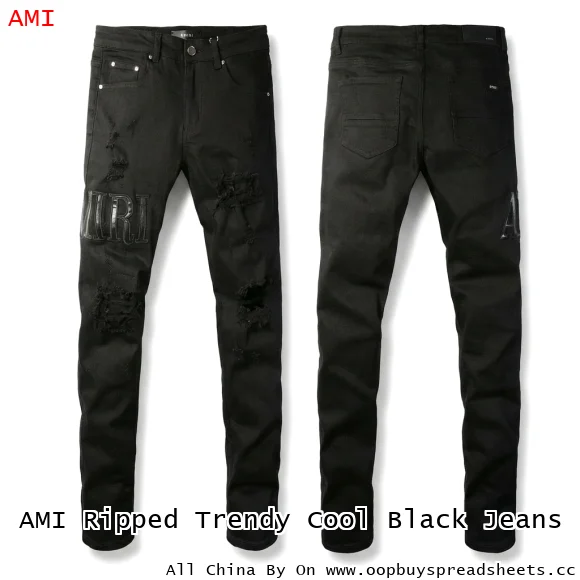 AMI Ripped Trendy Cool Black Jeans