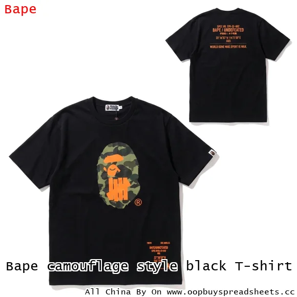 Bape camouflage style black T-shirt