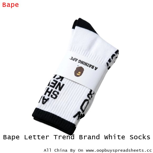 Bape Letter Trend Brand White Socks