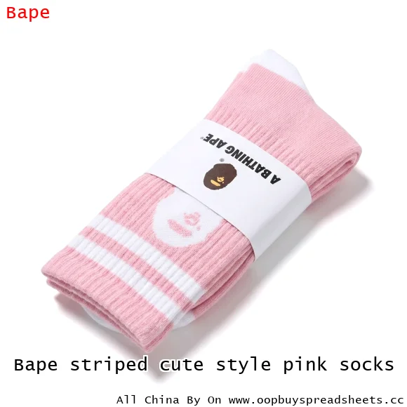 Bape striped cute style pink socks