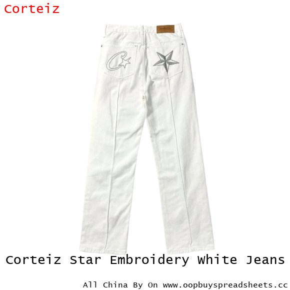 Corteiz Star Embroidery White Jeans