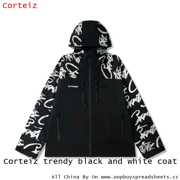 Corteiz trendy black and white coat
