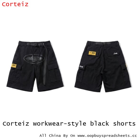 Corteiz workwear-style black shorts