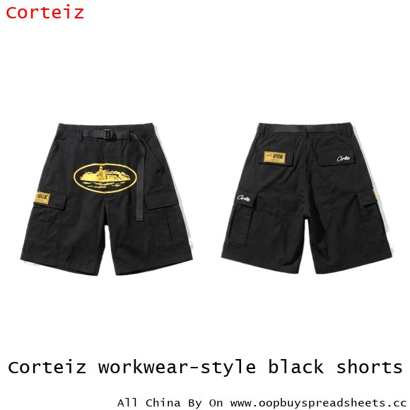 Corteiz workwear-style black shorts
