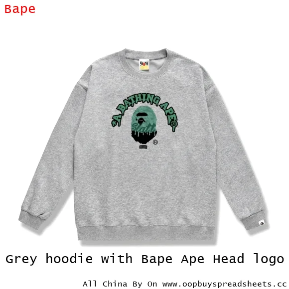 Grey hoodie with Bape Ape Head logo