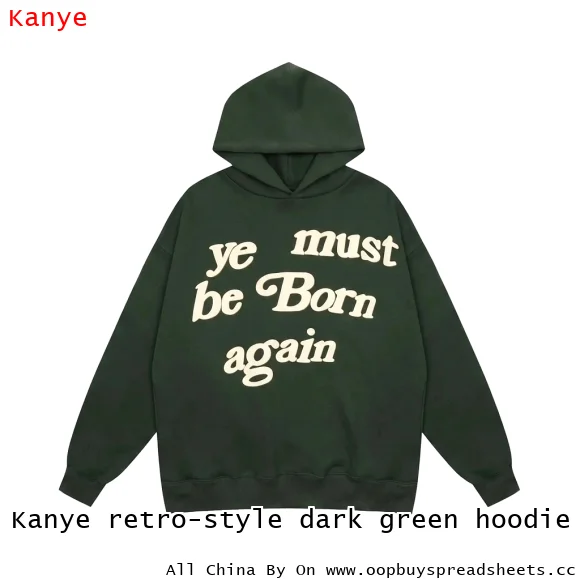 Kanye retro-style dark green hoodie