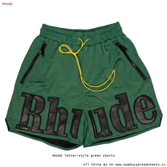 RHUDE letter-style green shorts