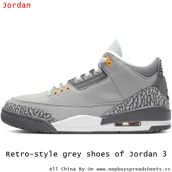 Retro-style grey shoes of Jordan 3