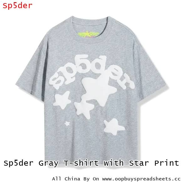 Sp5der Gray T-shirt with Star Print