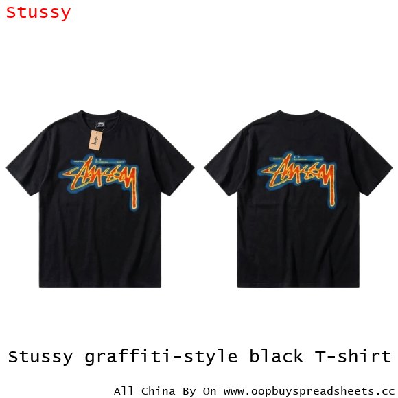 Stussy graffiti-style black T-shirt