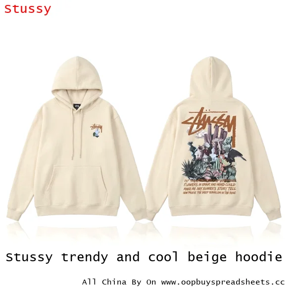 Stussy trendy and cool beige hoodie