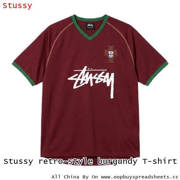 Stussy retro-style burgundy T-shirt