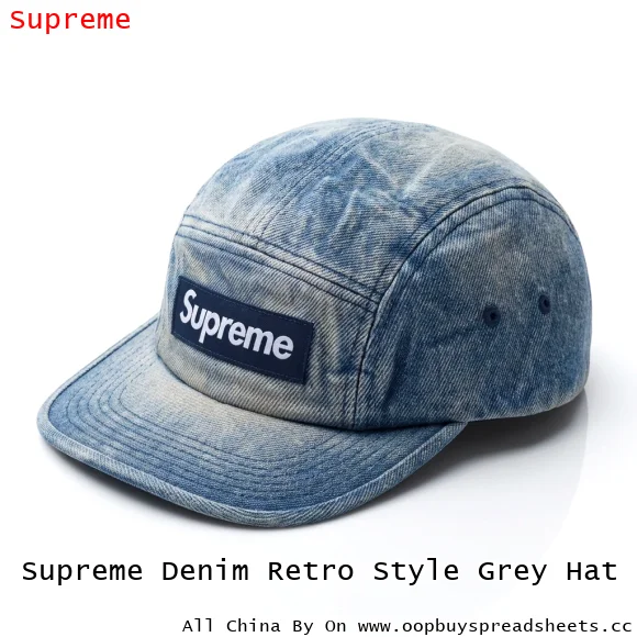Supreme Denim Retro Style Grey Hat