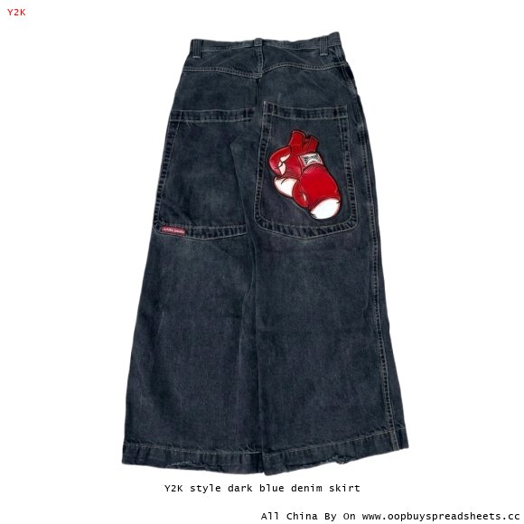 Y2K style dark blue denim skirt