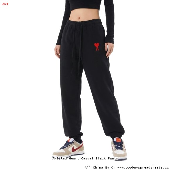 AMI Red Heart Casual Black Pants