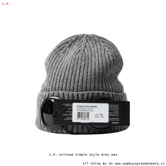 C.P. Knitted Simple Style Grey Hat