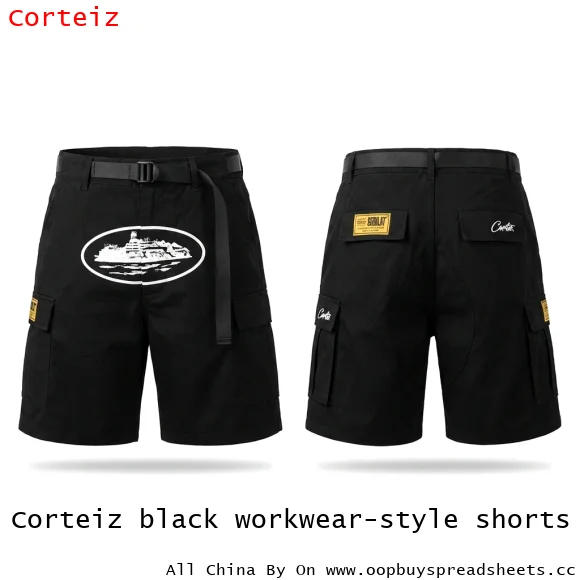 Corteiz black workwear-style shorts