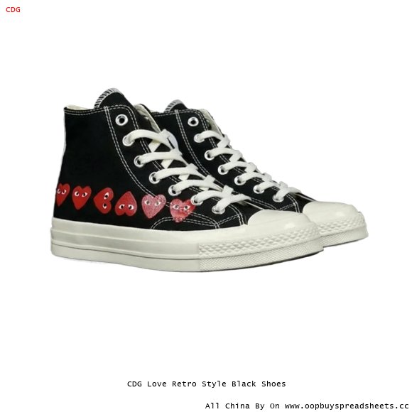 CDG Love Retro Style Black Shoes