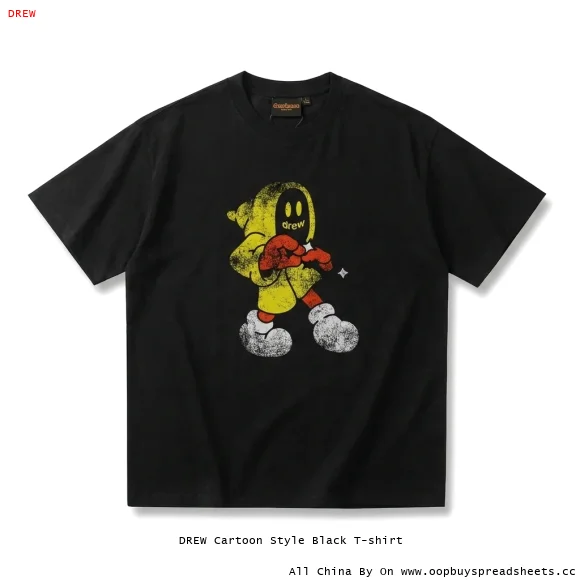 DREW Cartoon Style Black T-shirt