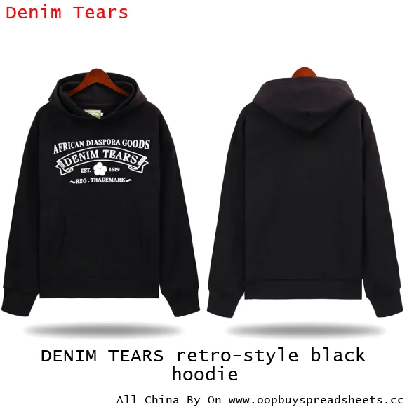 DENIM TEARS retro-style black hoodie