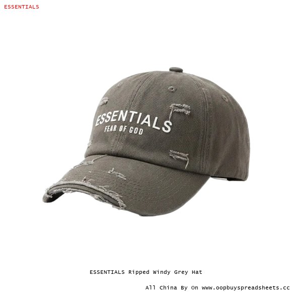 ESSENTIALS Ripped Windy Grey Hat