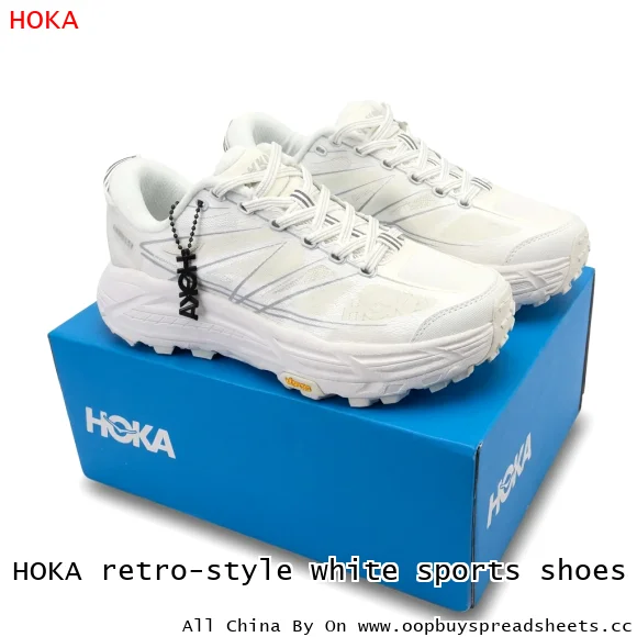 HOKA retro-style white sports shoes