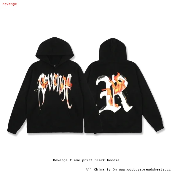Revenge flame print black hoodie