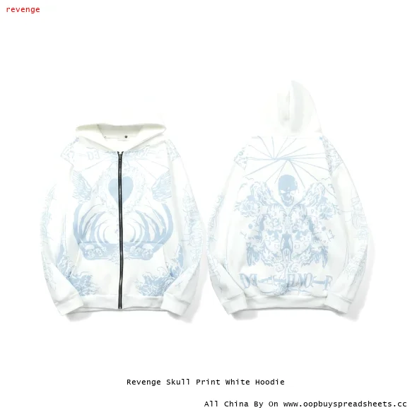 Revenge Skull Print White Hoodie