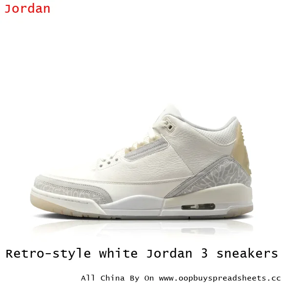Retro-style white Jordan 3 sneakers
