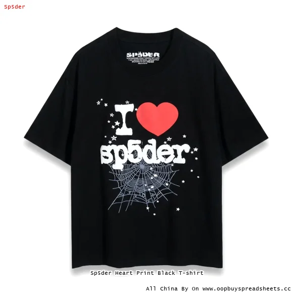 Sp5der Heart Print Black T-shirt