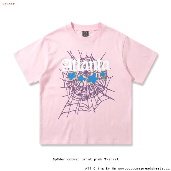 Sp5der cobweb print pink T-shirt